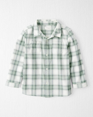 Product image 1 of Kid Organic Cotton Herringbone Button-Front Shirt in Plaid