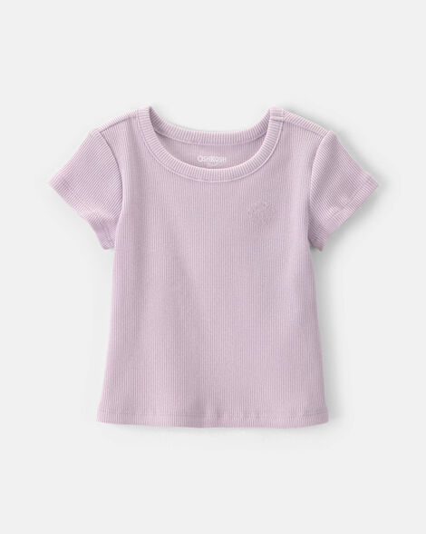 Baby Girl Logo Embroidered Ribbed Tee - Purple