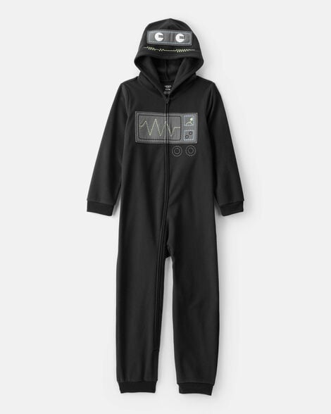 boys robot fleece hooded zip-up 1-piece pajama jumpsuit - black