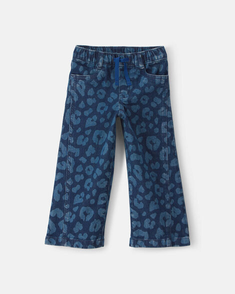 Toddler Girl Leopard Denim Wide-Leg Jeans - Dark Wash
