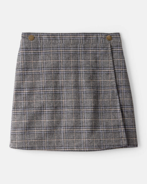 Girls Plaid Cotton Skirt - Grey