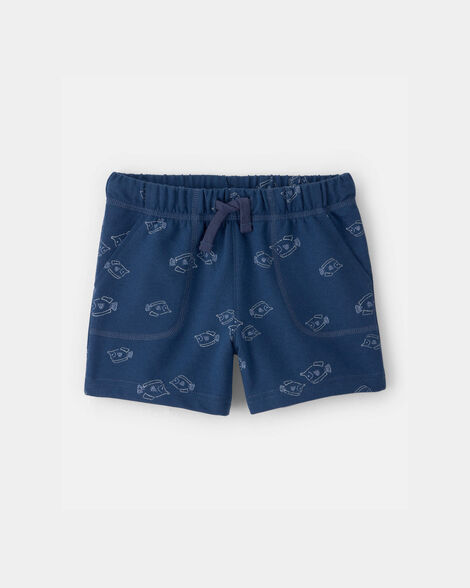 toddler boy fish french terry shorts - blue