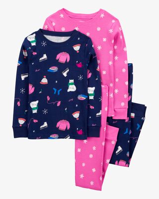 Product image 1 of Kid 4-Piece Ice Skate & Snowflake Cotton Blend Pajamas