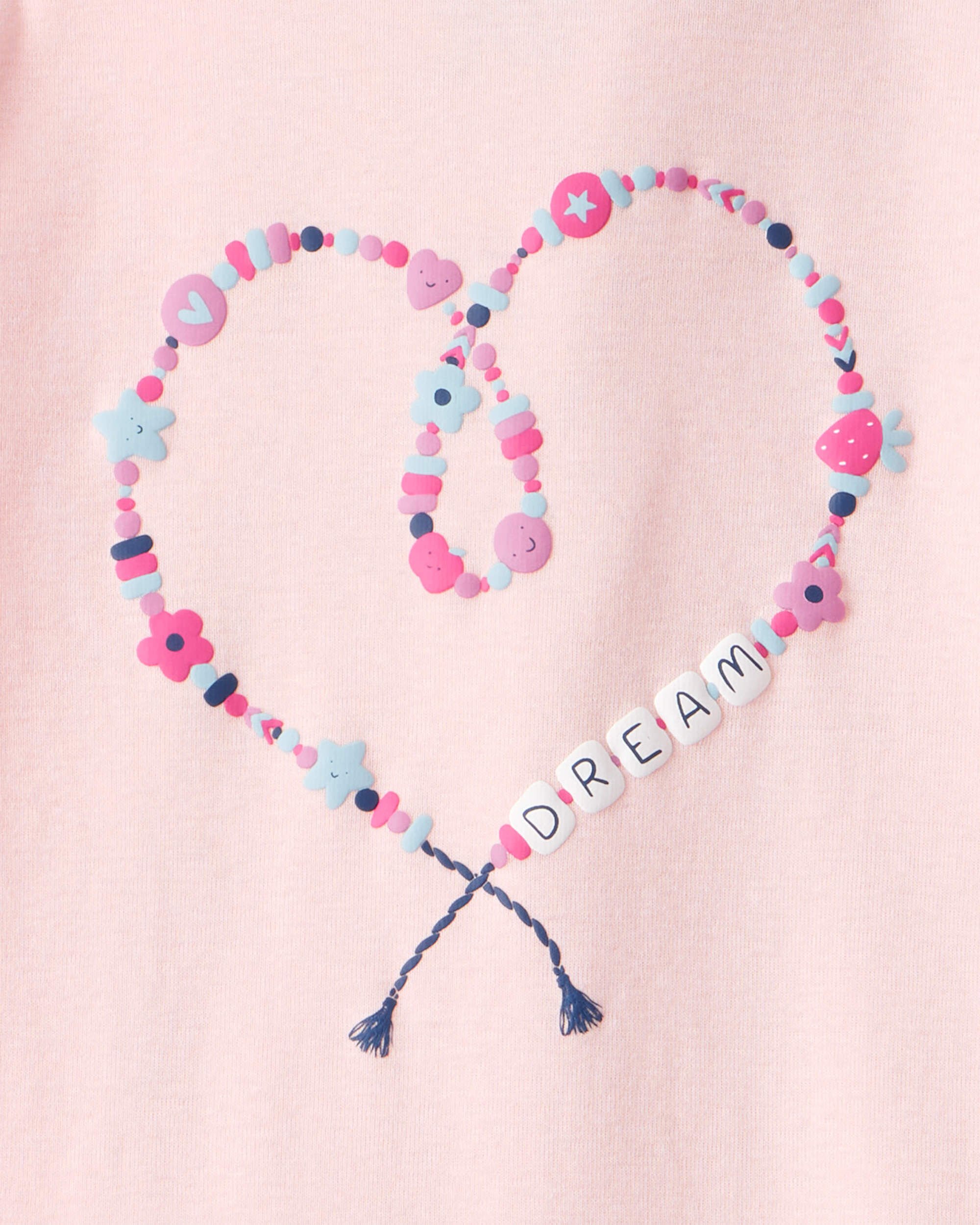 Girls Heart Print 100% Cotton Long-Sleeve Snug Fit 4-Piece Pajamas - Navy/Pink