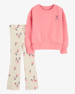 Product image 1 of Toddler 2-Piece Cherry Doubleknit Pullover & Flare Legging Set