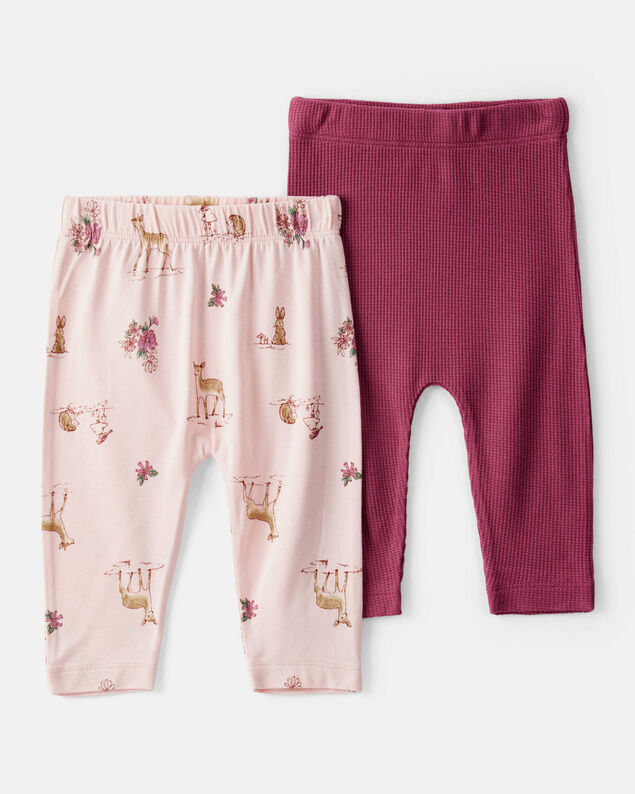 Product image 1 of Baby Girl 2-Pack Deer & Floral Print PurelySoft Pull-On Pants - Burgundy/Pink
