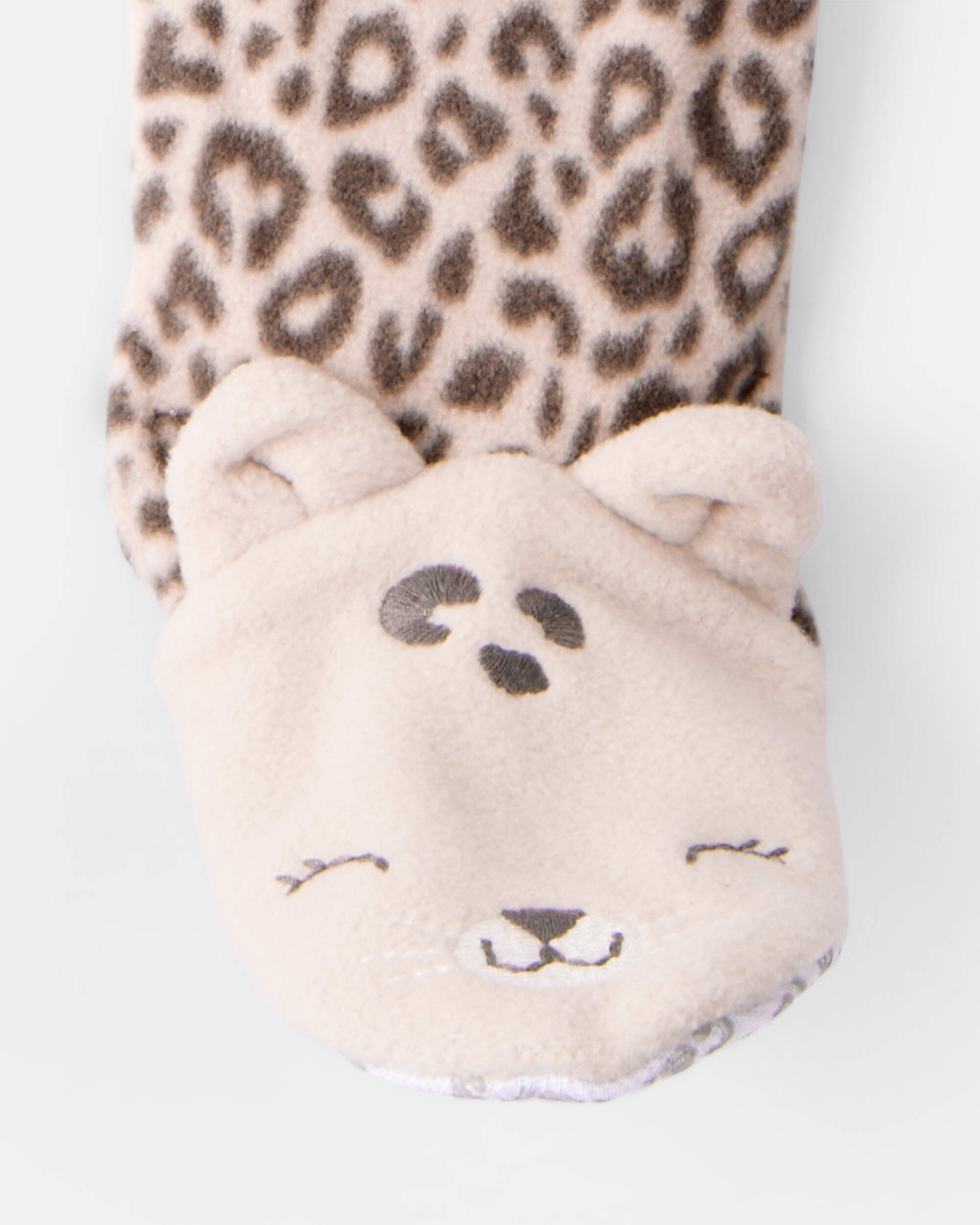 Toddler Girl Leopard Fleece Long-Sleeve Loose Fit 1-Piece Pajamas - Brown