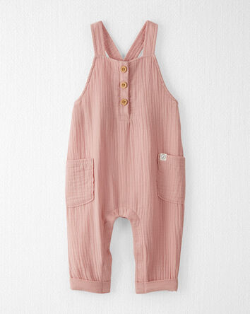 Baby Organic Cotton Gauze Overalls in Pink