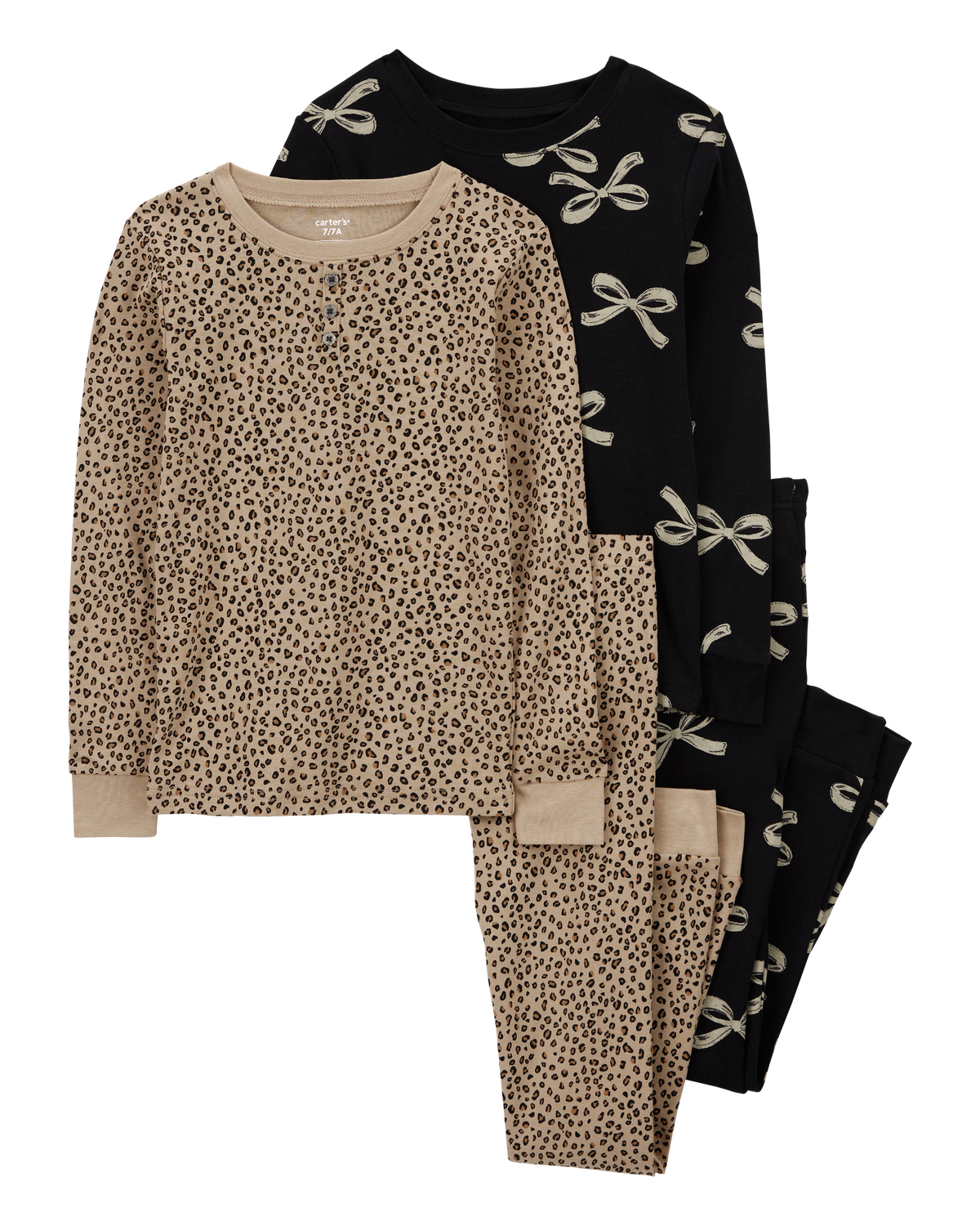 Kid 4-Piece Leopard Print 100% Snug Fit Cotton Pajamas
