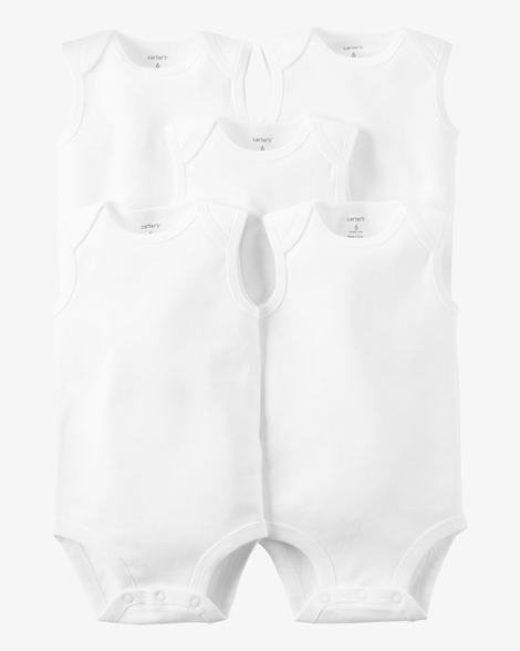 baby 5-pack sleeveless bodysuits - white