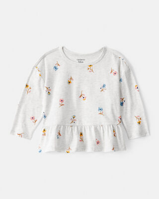 Product image 1 of Baby Girl Floral Long-Sleeve Peplum Top - Grey
