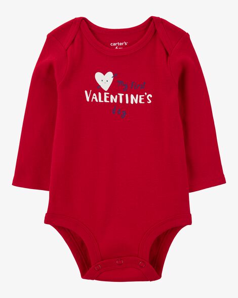  Product image 1 of Baby Heart Valentine's Day Ribbed Long-Sleeve Bodysuit - Red