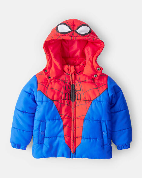 toddler boy ©marvel spider-man hooded heavyweight winter jacket - red/blue