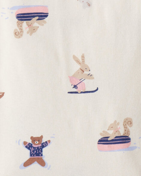 Product image 3 of Toddler Girl Bunny Print 100% Cotton Long-Sleeve Snug Fit 4-Piece Pajamas - Brown/Blue