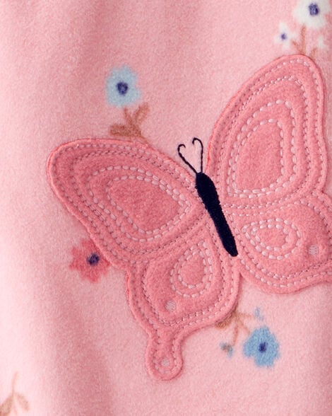 Product image 3 of Toddler Girl Butterfly & Floral Print Loose Fit Long-Sleeve 2-Way Zip 1-Piece Pajamas - Pink