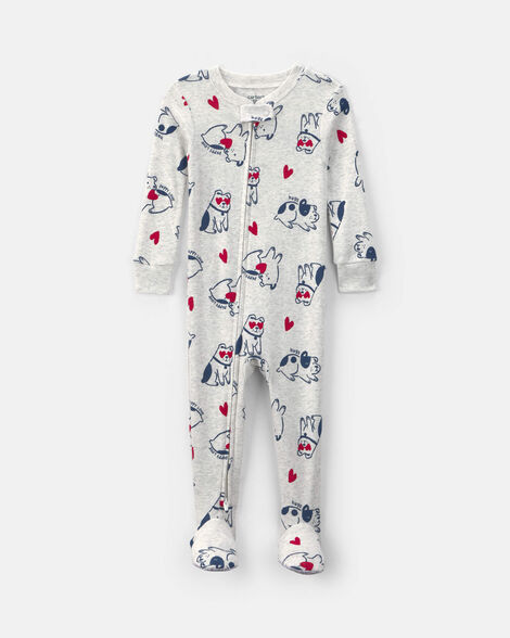 baby puppy love valentine's day snug fit 1-piece pajama - cream