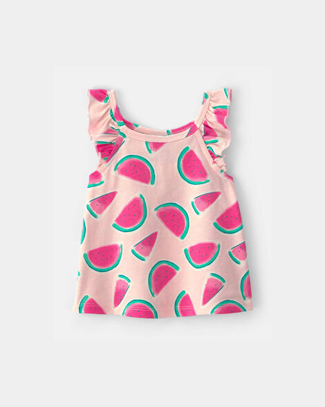baby girl watermelon ruffle-sleeve tank top - pink