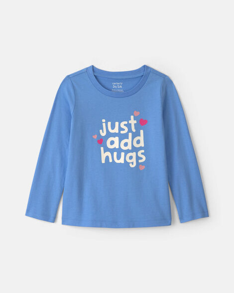 toddler girl 'just add hugs' long-sleeve graphic tee - blue