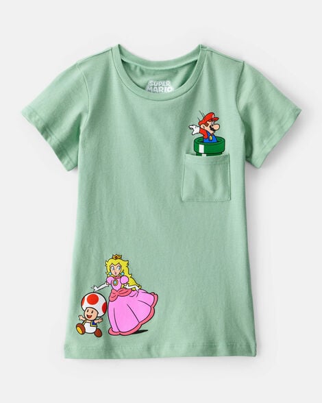 girls super mario bros™ princess peach short-sleeve graphic tee - green