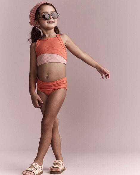 Toddler Girl Colorblock Tankini Set - Orange