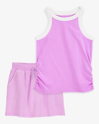 Product image 1 of Kid 2-Piece Ribbed Tank Top & Active Drawstring Skort Set - Purple
