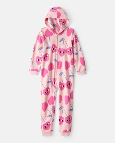 girls cherry long-sleeve loose fit 1-piece pajamas-pink