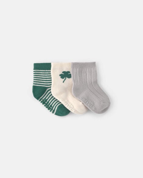 baby 3-pack st patrick's day baby booties - green/cream/grey