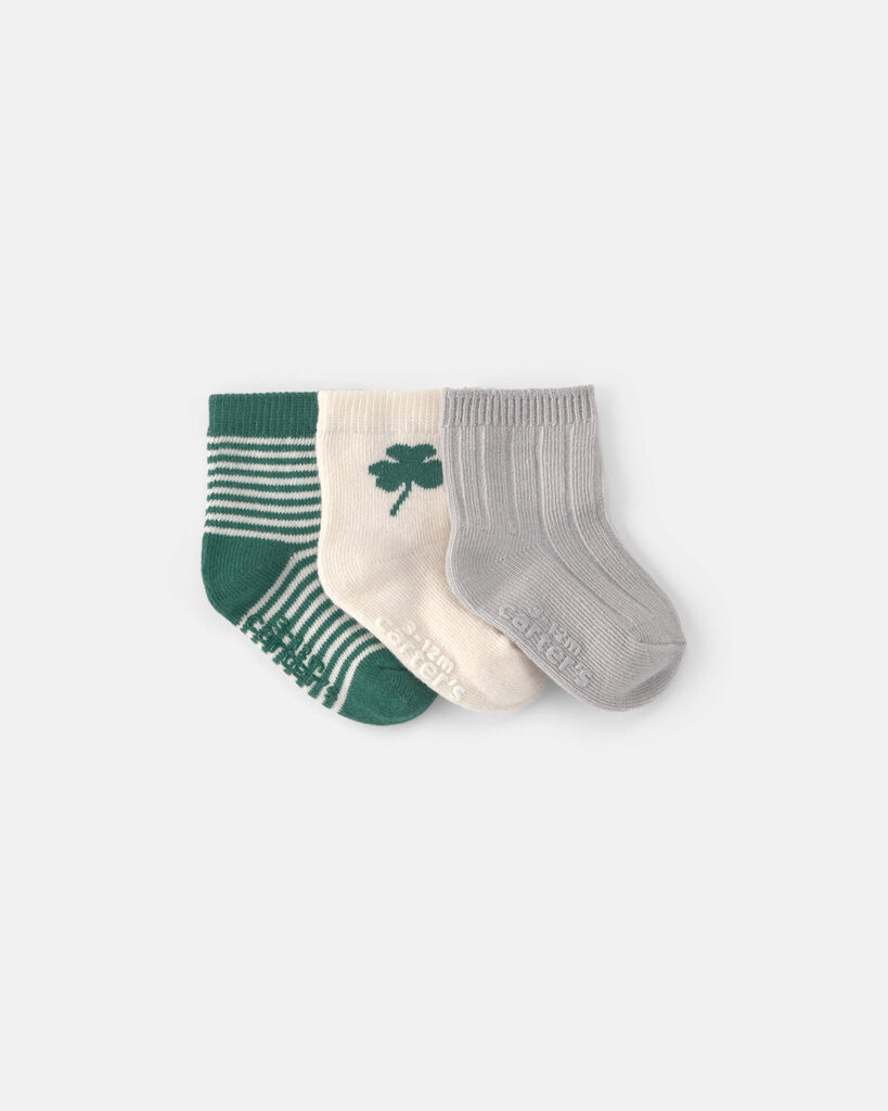 Carter's baby 3-pack st patrick's day baby booties 0-3M Green/Cream/Grey