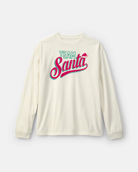 adult 'team santa' christmas fleece loose fit pajama top - cream