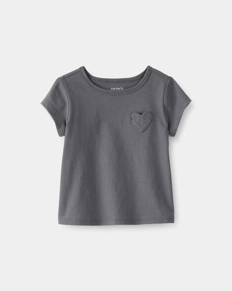 baby girl heart pocket top - grey
