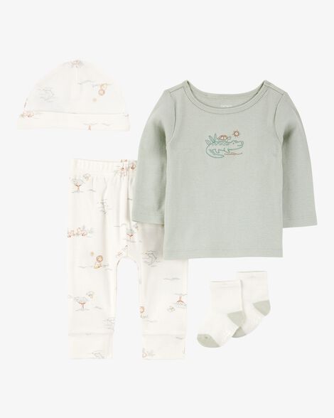 Product image 1 of Baby 4-Piece Alligator Outfit Set - Green