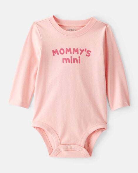 baby girl 'mommy's mini' cotton long-sleeve graphic bodysuit - pink