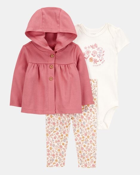 baby 3-piece little cardigan set - pink