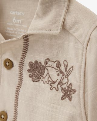 Product image 2 of Baby 2-Piece Shirt & Short Set with Embroidered Frog - Khaki