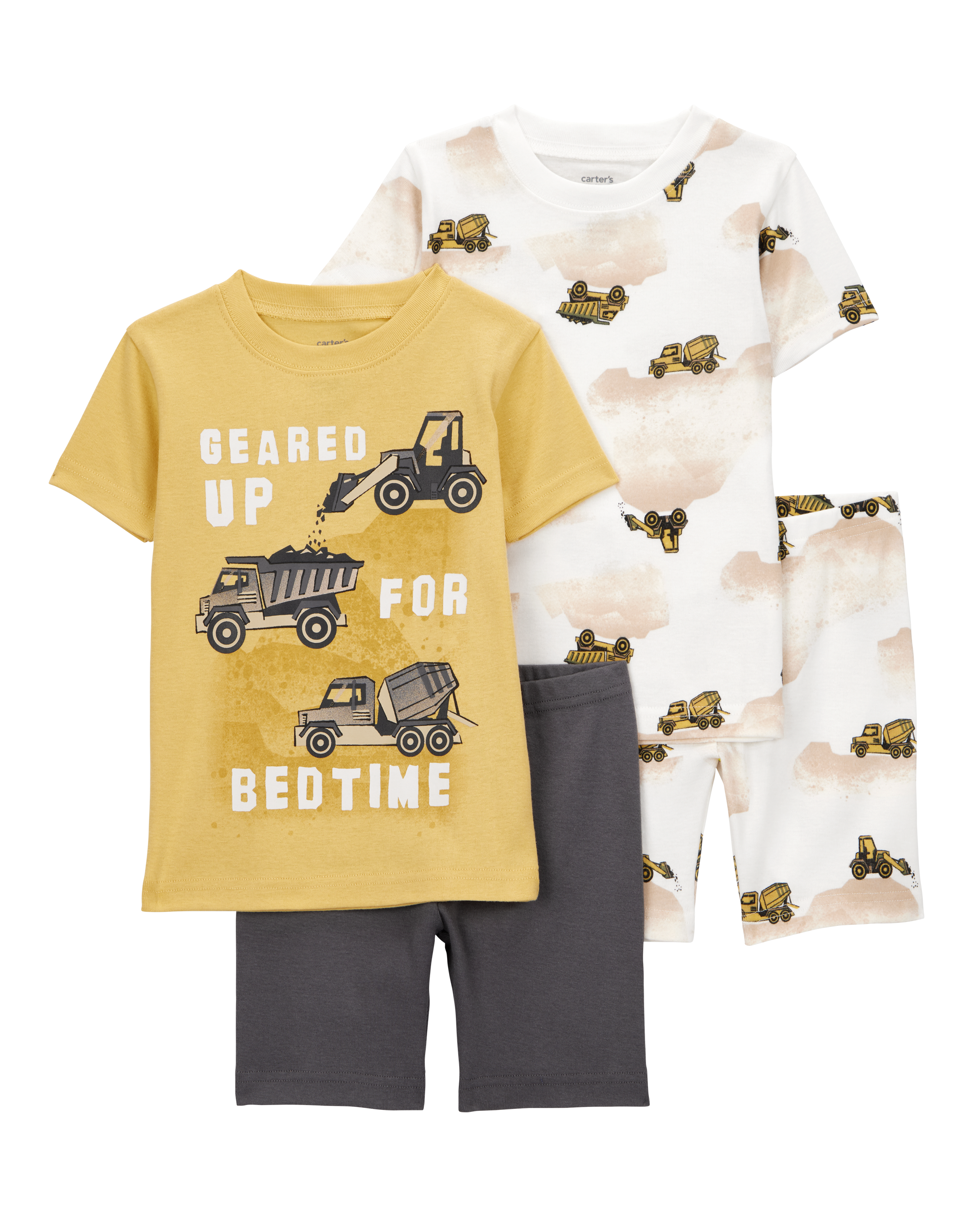 Toddler Construction Print Snug Fit Cotton 4-Piece Pajamas