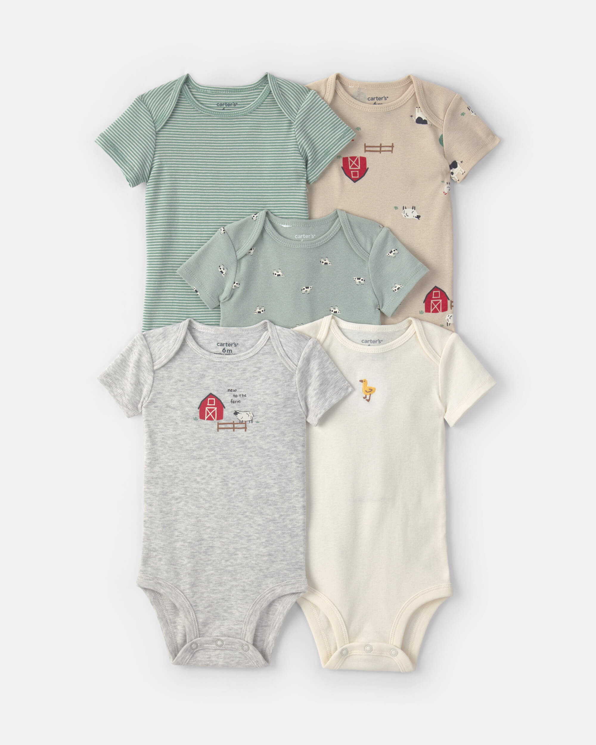 Carters baby 5-pack farm animal short-sleeve multipack bodysuits 12M Multi 34$