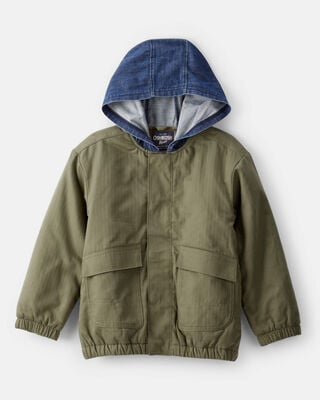 Boys Long-Sleeve Midweight Quilted Sherpa Jacket - Green