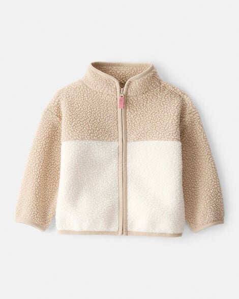 Baby Girl Color Block Microfleece Zip-Up Jacket - Brown