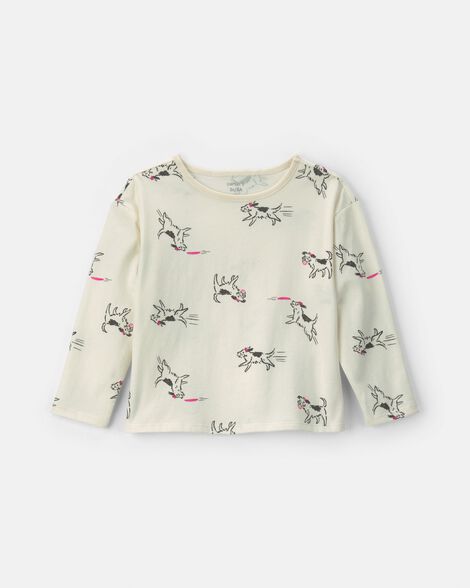 toddler girl dog long-sleeve top - cream