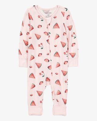 Baby Camp Print 2-Way Zip PurelySoft Convertible Foot Sleep & Play Pajamas - Ivory
