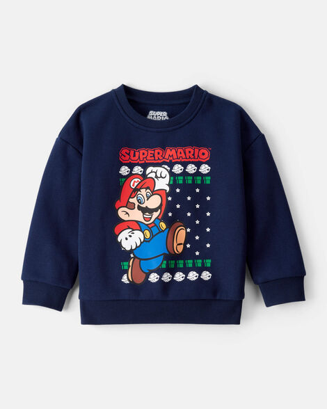 toddler boy nintendo super mario long-sleeve pullover sweatshirt - blue