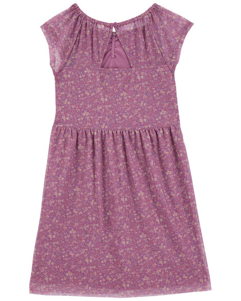  Product image 2 of Kid Floral Print Mesh Overlay Dress