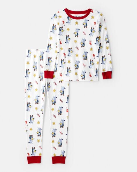 kid bluey™ 100% cotton long-sleeve snug fit 2-piece pajamas - white