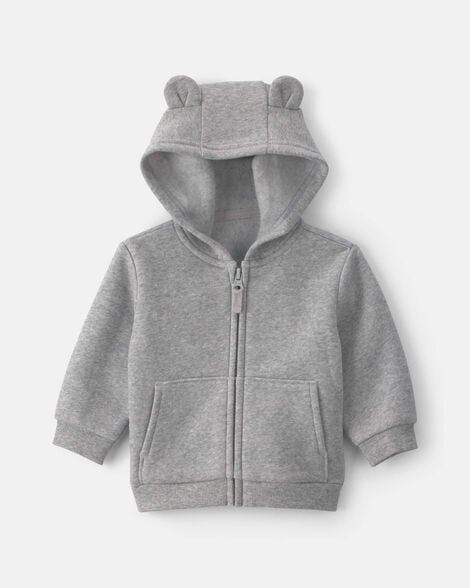 baby boy bear fleece zip-up hoodie - grey