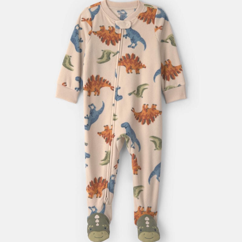 Toddler Boy 1-Piece Dino Fleece Loose Fit Footed Pajama - Tan