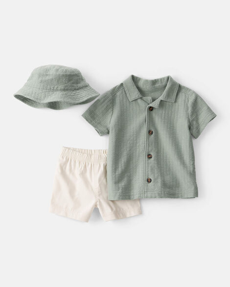 baby boy 3-piece short-sleeve top & short set - green/white