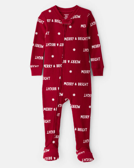 baby merry & bright christmas cotton long-sleeve 2-way zip 1-piece pajamas - red