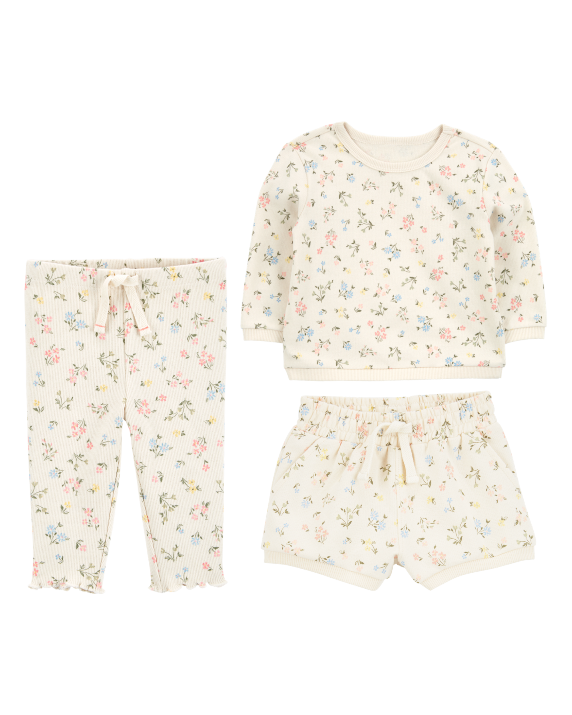 Baby 3-Piece Floral French Terry Mix-and-Match Outfit Set - Ivory