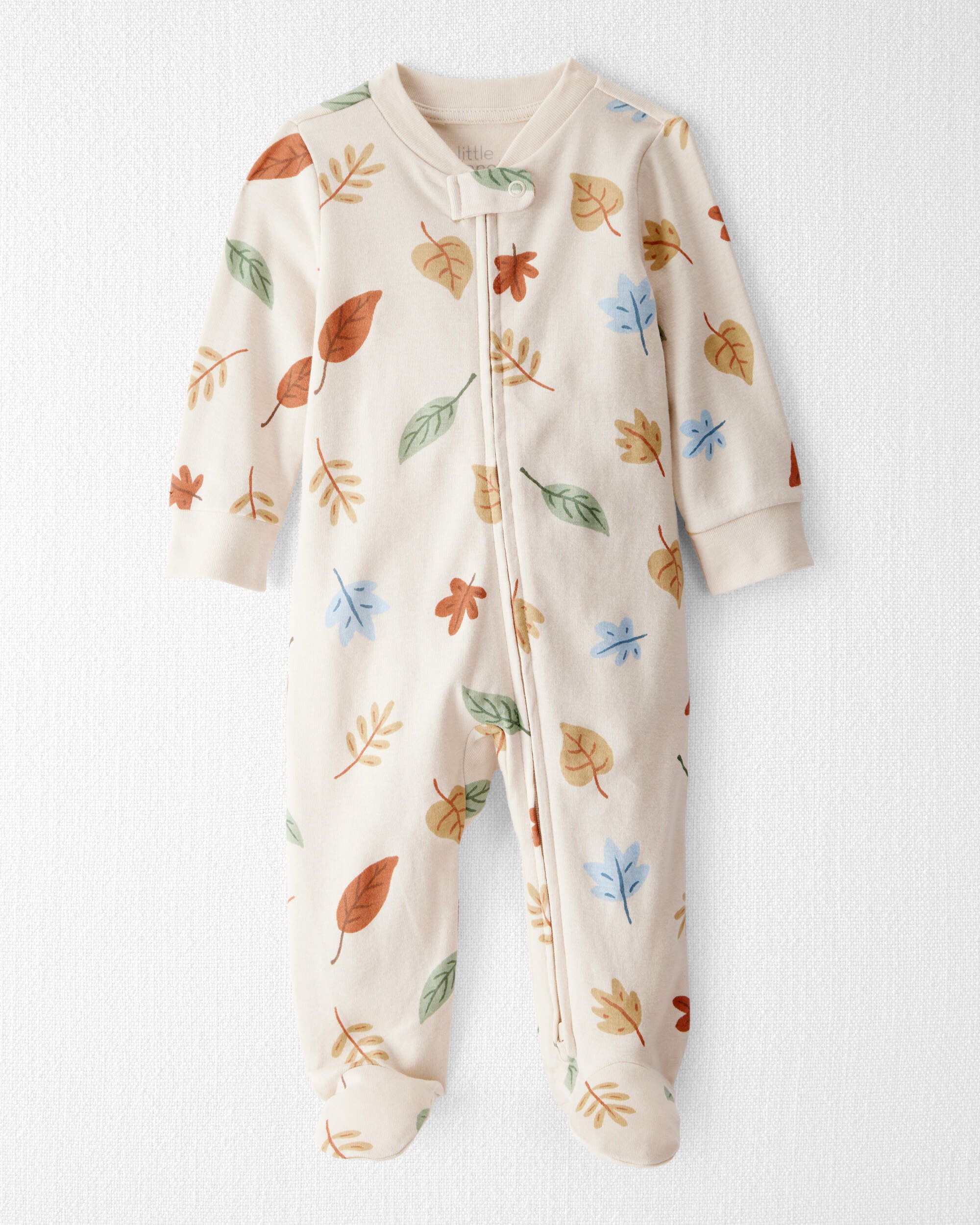 Baby Organic Cotton Sleep & Play Pajamas Autumn Leaves Print