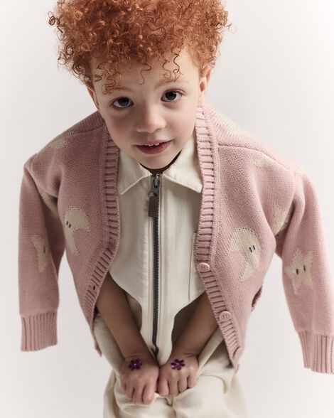 Toddler Girl Star & Moon Pocket Cardigan - Light Pink
